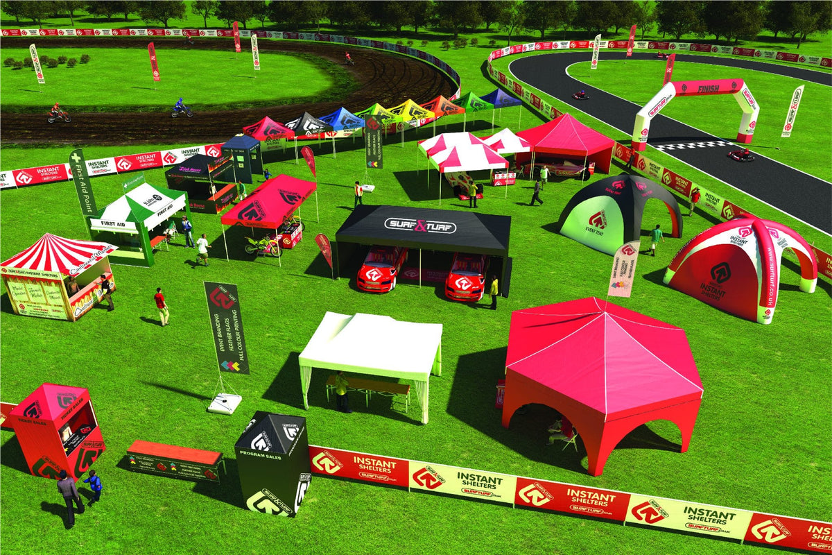 surf & turf instant shelters event branding products