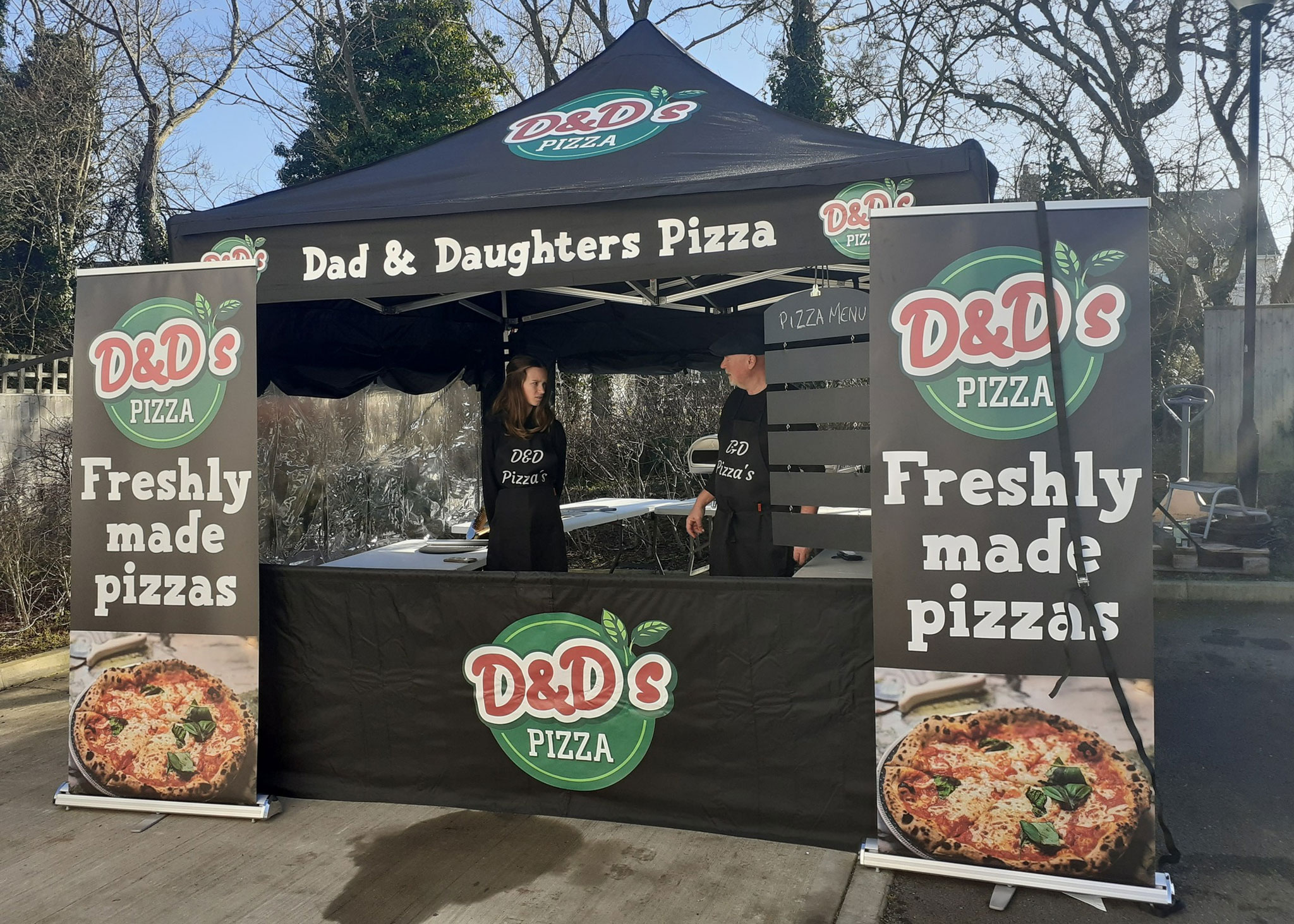 pizza pop up gazebo with branded roller banners