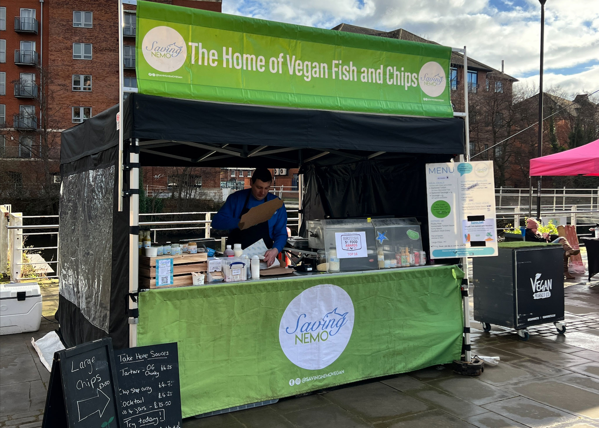 vegan fish & chip market stall