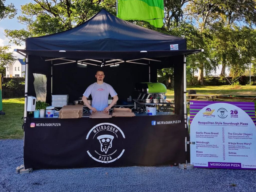 Surf & Turf 3m x 3m gazebo for Weirdough Pizza, a pop up pizza company.